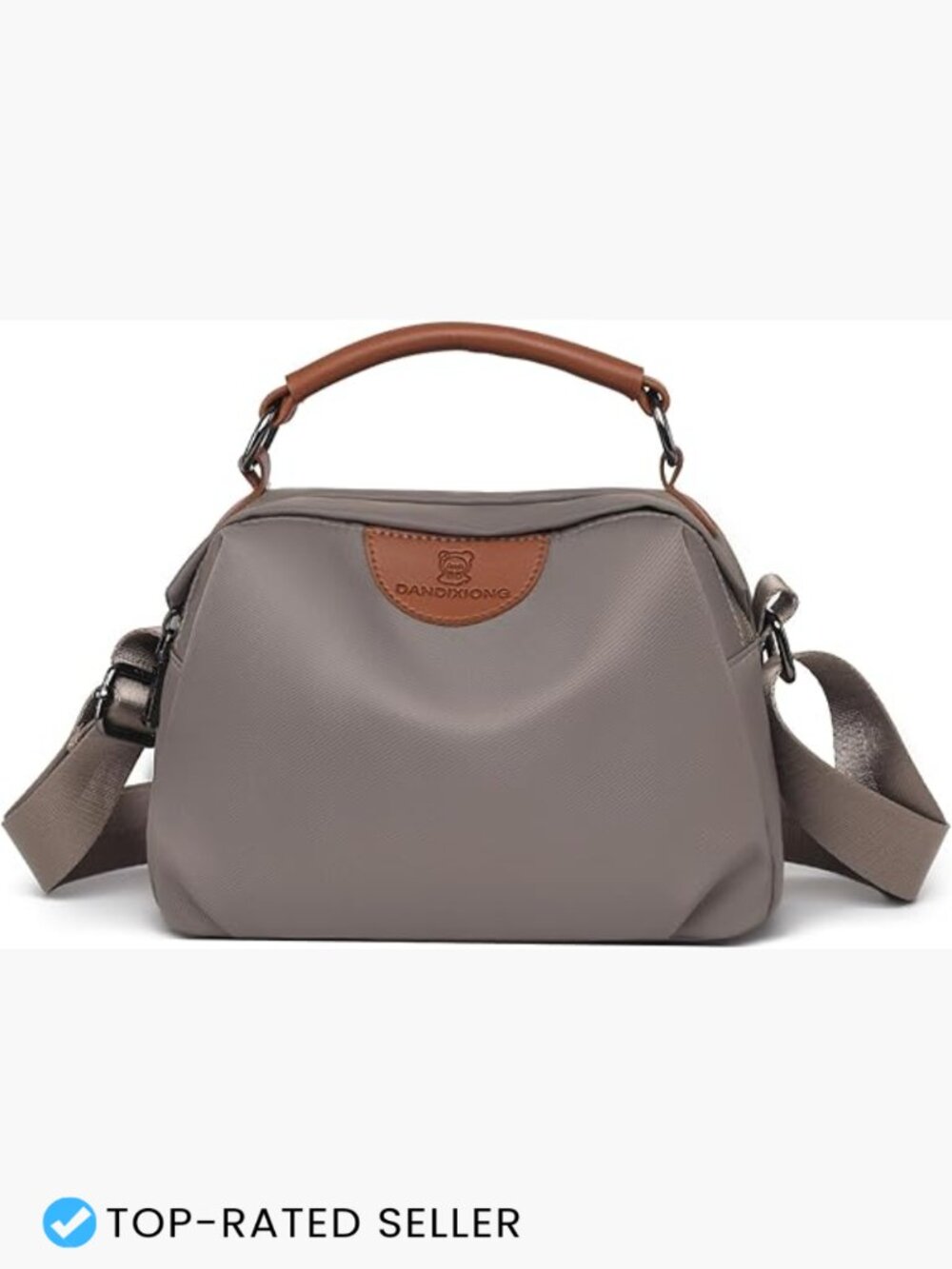 Source Unknown Taupe Crossbody Bag with Brown Handle